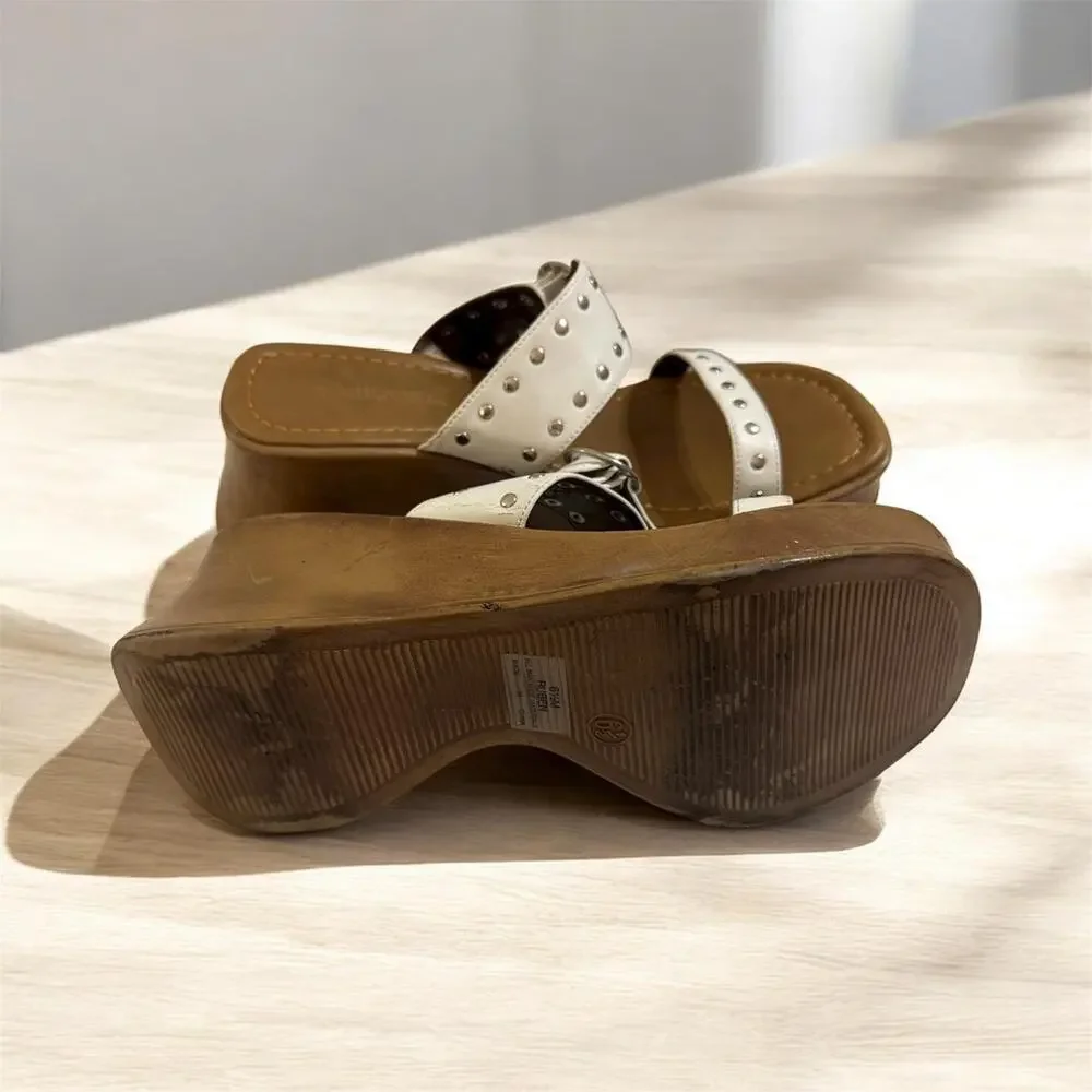 Vintage 90s Y2K Fashion Bug Platform Wedge Sandals Strappy Chunky Size 6.5- 7